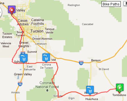 Tombstone to Tucson map